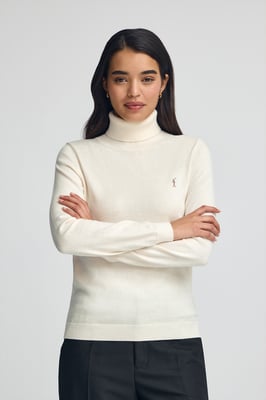 Rollkragenpullover ecru aus Wollgemisch mit gesticktem Rigby Go-Logo