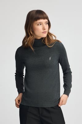 Rollkragenpullover dunkelgrau meliert aus Wollgemisch mit gesticktem Rigby Go-Logo