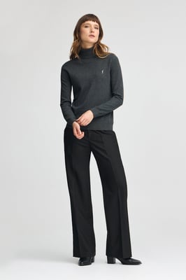 Rollkragenpullover dunkelgrau meliert aus Wollgemisch mit gesticktem Rigby Go-Logo
