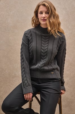 Grobstrick-Pullover Serena dunkelgrau meliert