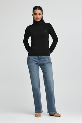 Rollkragenpullover schwarz aus Wollgemisch mit gesticktem Rigby Go-Logo