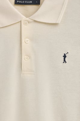 Zweierpack Herren-Poloshirts marineblau und ecru mit langen Ärmeln und gesticktem Rigby Go-Logo