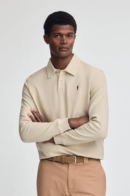 Poloshirt beige mit Mikrostruktur und gesticktem Rigby Go-Logo