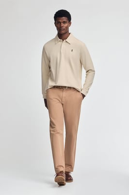 Poloshirt beige mit Mikrostruktur und gesticktem Rigby Go-Logo