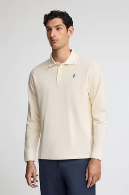 Poloshirt ecru mit langen Ärmeln und gesticktem Rigby Go-Logo