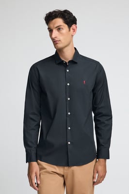 Hemd marineblau aus Popeline im Slim Fit mit Rigby Go-Logo