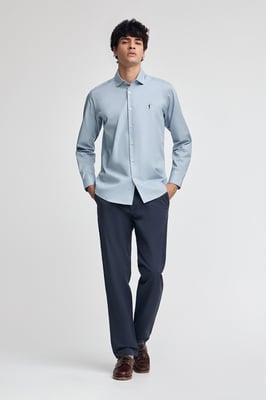 Hemd himmelblau aus Popeline im Slim Fit mit Rigby Go-Logo