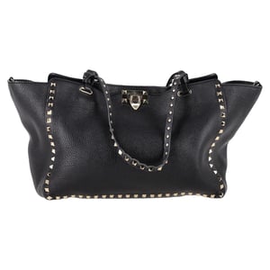 Valentino Mittlere Rockstud Tote aus schwarzem Kalbsleder