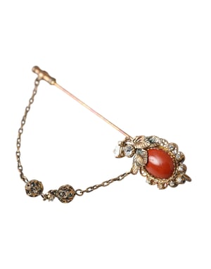 Goldene Messing-Kristallkette 925 Sterling Silber Nadelbrosche