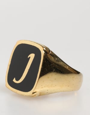 Goldfarbene Echtmessing Schwarze Emaille 'J' Verstellbare Ringe