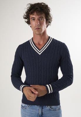 Pullover Basic-Pullover Mit V-Ausschnitt Und Zopfmuster