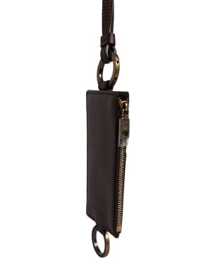 Brauner Kalbsleder-Lanyard-Logokartenhalter Geldbeutel