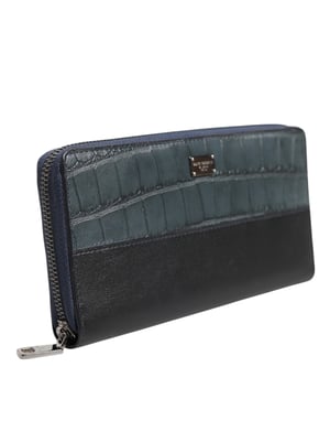 Schwarze Blaue Exklusive Leder Herren Continental Clutch Geldbörse
