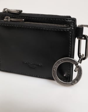 Schwarzes Leder Reißverschluss Kartenhalter Münztasche Schlüsselanhänger Geldbörse