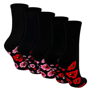 5 Paar Damen Poppy Fußbett Socken - Weiche Baumwollmischung Blumen Alltagsocken