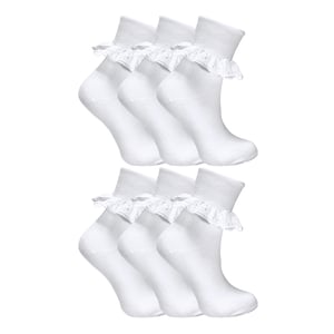 6er Pack Baby-Mädchen Weiße Weiche Rüschensocken mit Spitze