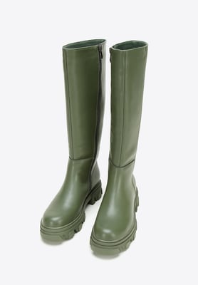 Wittchen Damen-Lederstiefel mit dicker Sohle und Reißverschluss, dunkelgrün