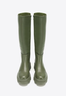 Wittchen Damen-Lederstiefel mit dicker Sohle und Reißverschluss, dunkelgrün