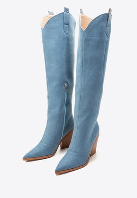 Wittchen Damen-Cowboystiefel, lang, hellblauer Denim, hellblaue Baumwolle