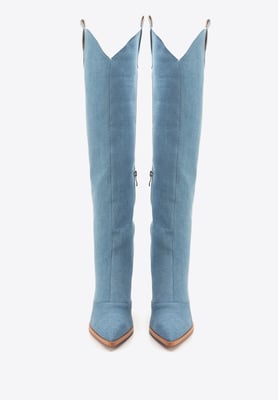 Wittchen Damen-Cowboystiefel, lang, hellblauer Denim, hellblaue Baumwolle