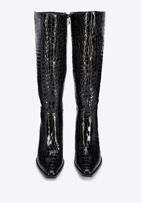 Wittchen Damen-Stiefeletten aus Lackleder mit Krokoprägung und hohem Absatz