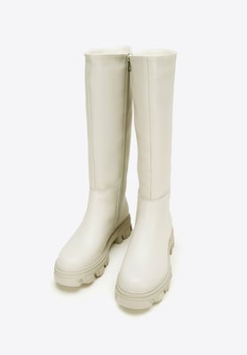 Wittchen Damen-Lederstiefel mit dicker Sohle und Reißverschluss, graubeige