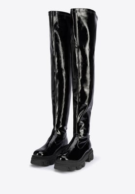 Wittchen Damen-Lackleder-Stiefel, hoch, schwarz