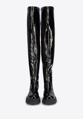 Wittchen Damen-Lackleder-Stiefel, hoch, schwarz