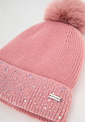 Wittchen Damen-Wintermütze mit geripptem Zierstreifen, rosa Acryl