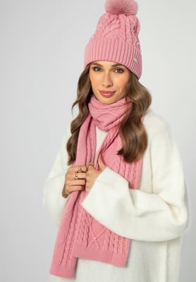 Wittchen Damenhut mit Bommel und Perlen, rosa Viskose