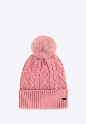 Wittchen Damenhut mit Bommel und Perlen, rosa Viskose