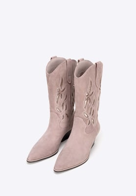 Wittchen Damen-Cowboystiefel aus Wildleder, beige, zum Hineinschlüpfen