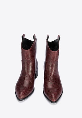 Wittchen Damen-Cowboystiefel aus Krokodilleder, Burgunderrot, Naturleder
