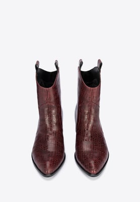 Wittchen Damen-Cowboystiefel aus Krokodilleder, Burgunderrot, Naturleder