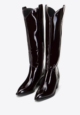 Wittchen Damen-Cowboystiefel aus Lackleder, hoch, dunkelburgunderrot