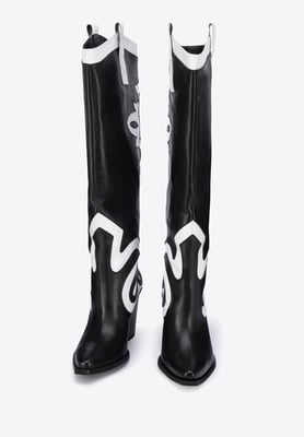 Wittchen Damen-Cowboystiefel aus zweifarbigem Leder, schwarz-weiß, Naturleder