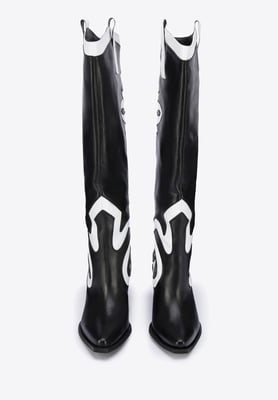 Wittchen Damen-Cowboystiefel aus zweifarbigem Leder, schwarz-weiß, Naturleder