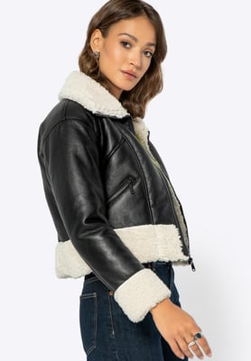 Wittchen Damen kurze schwarze Lederjacke mit Pelz