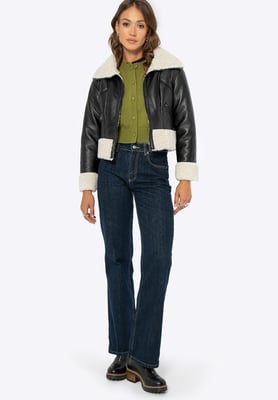 Wittchen Damen kurze schwarze Lederjacke mit Pelz