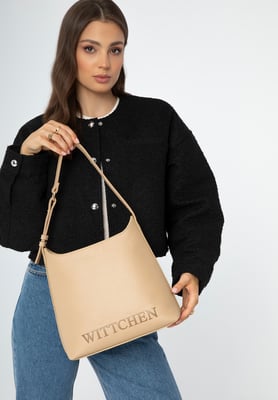 Wittchen Damenhandtasche mit geprägtem Logo, beige, Öko-Leder