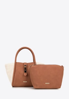 Wittchen Damen-Etui aus Öko-Leder und Pelz, beige