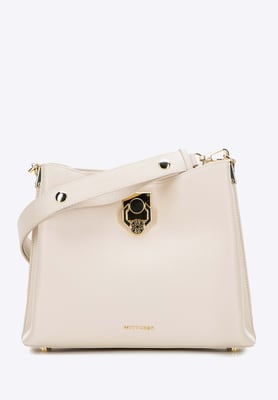 Wittchen Damen-Schultertasche aus Leder mit Schnalle, cremefarben