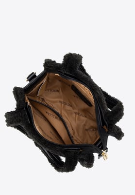 Wittchen Damenkoffer aus Öko-Leder mit Pelzbesatz, schwarz