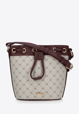 Wittchen Damen-Beuteltasche aus Öko-Leder mit Monogramm in Grau und Burgunderrot