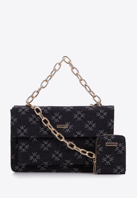 Wittchen Damen-Umhängetasche aus Denim mit Monogramm, schwarz