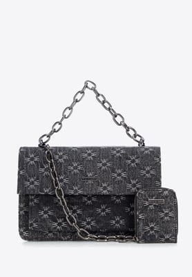 Wittchen Damen Monogramm Denim Messenger Bag Klein Grau Baumwolle
