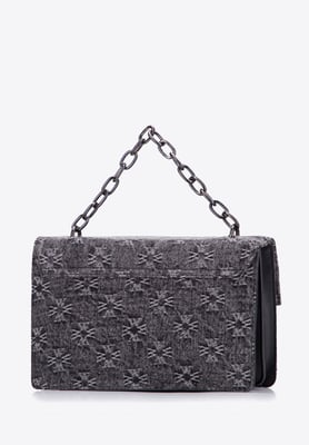 Wittchen Damen-Umhängetasche aus Denim mit Monogramm, graue Baumwolle