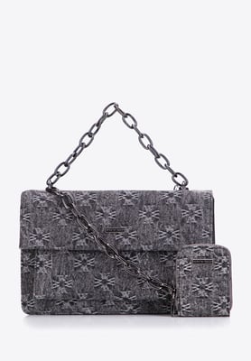 Wittchen Damen-Umhängetasche aus Denim mit Monogramm, graue Baumwolle