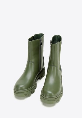Wittchen Damen-Plateau-Stiefel aus Leder, Grün, Naturleder