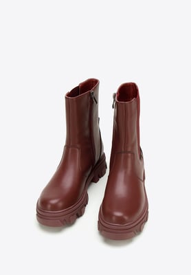 Wittchen Damen-Chelsea-Boots aus Leder mit Plateau, Kirschrot, Naturleder